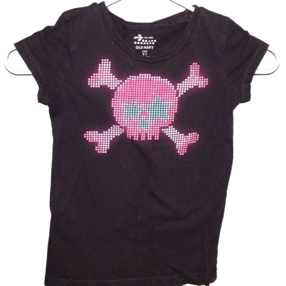 Old Navy girls small 6/7 black tβshirt with pink skull graphic